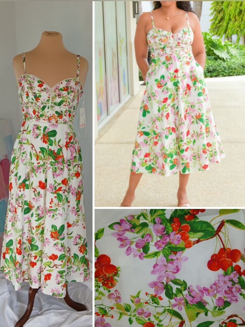 10,12 Taylor Garden Party Colorful Floral Cotton Midi Dress W/Pockets! GORGEOUS!